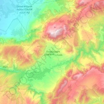 Topografische kaart caïdat d'Ouaouizeght, hoogte, reliëf