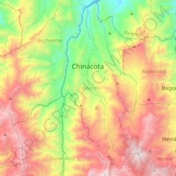 Topografische kaart Chinácota, hoogte, reliëf