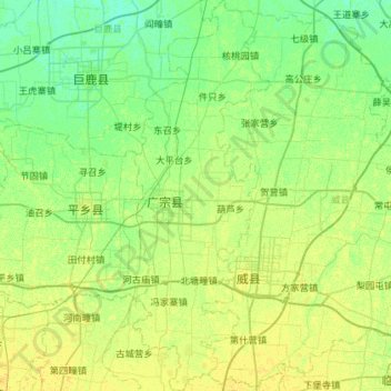 Topografische kaart 广宗县, hoogte, reliëf
