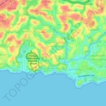 Topografische kaart Rio Vermelho, hoogte, reliëf