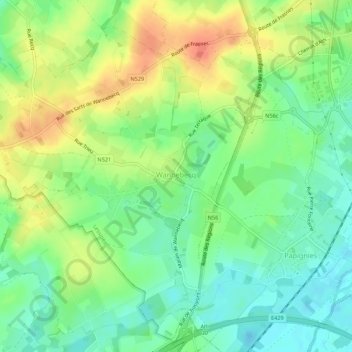 Topografische kaart Wannebecq, hoogte, reliëf
