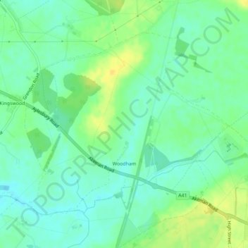 Topografische kaart Woodham, hoogte, reliëf