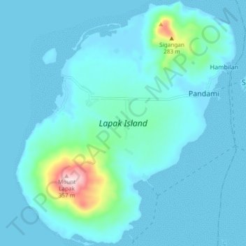 Topografische kaart Lapak Island, hoogte, reliëf