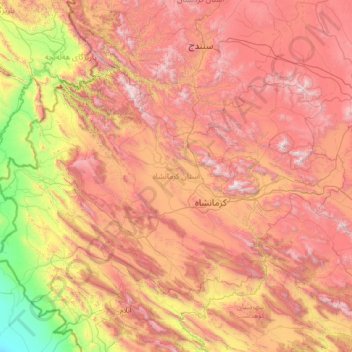 Topografische kaart Kermanshah, hoogte, reliëf
