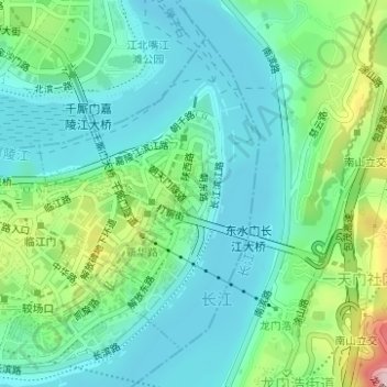 Topografische kaart 朝天门街道, hoogte, reliëf