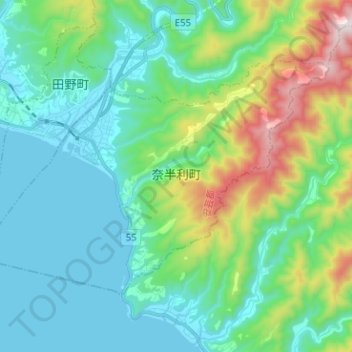 Topografische kaart 奈半利町, hoogte, reliëf