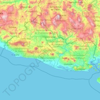 Topografische kaart El Salvador, hoogte, reliëf