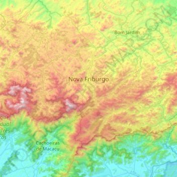 Topografische kaart Nova Friburgo, hoogte, reliëf