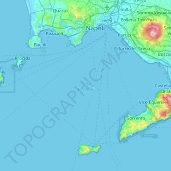 Topografische kaart Golfo di Napoli, hoogte, reliëf