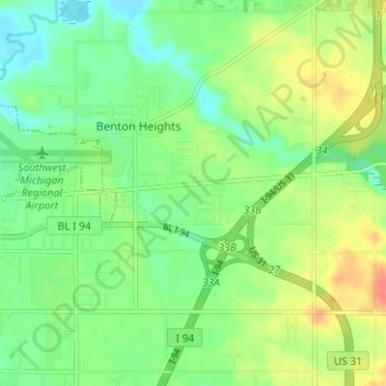 Topografische kaart Benton Heights, hoogte, reliëf