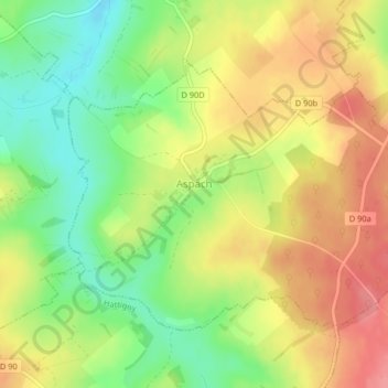 Topografische kaart Aspach, hoogte, reliëf