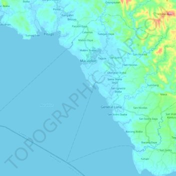 Topografische kaart Macalelon, hoogte, reliëf