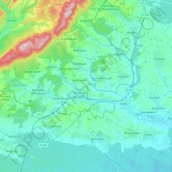Topografische kaart 67250, hoogte, reliëf