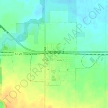 Topografische kaart Walnut Grove, hoogte, reliëf