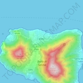 Topografische kaart Malfa, hoogte, reliëf