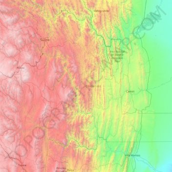 Topografische kaart Chuquisaca, hoogte, reliëf