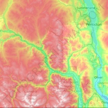 Topografische kaart Area G (Upper Similkameen/Hedley), hoogte, reliëf