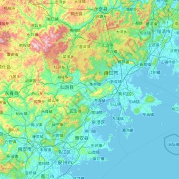 Topografische kaart 莆田市, hoogte, reliëf