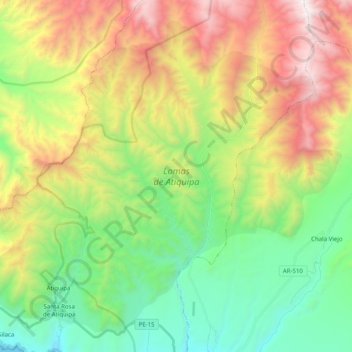 Topografische kaart Lomas de Atiquipa, hoogte, reliëf