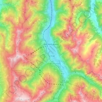 Topografische kaart Bad Hofgastein, hoogte, reliëf