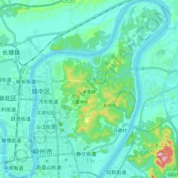 Topografische kaart 城中区, hoogte, reliëf