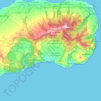 Topografische kaart Povoação, hoogte, reliëf