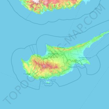 Topografische kaart Cyprus, hoogte, reliëf