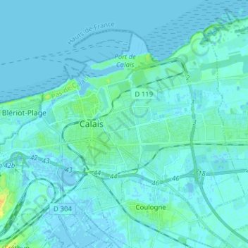 Topografische kaart 62100, hoogte, reliëf