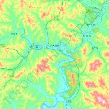 Topografische kaart 快大茂镇, hoogte, reliëf