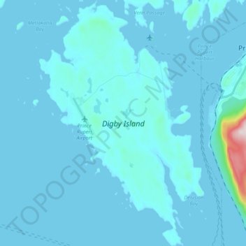 Topografische kaart Digby Island, hoogte, reliëf