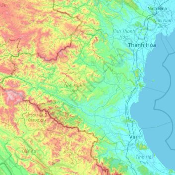 Topografische kaart Nghe An province, hoogte, reliëf