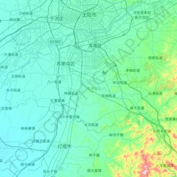 Topografische kaart 苏家屯区, hoogte, reliëf