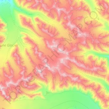Topografische kaart Kaskawulsh Glacier, hoogte, reliëf