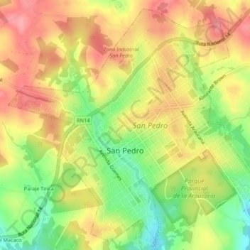 Topografische kaart San Pedro, hoogte, reliëf