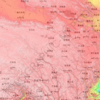 Topografische kaart 三江源国家级自然保护区, hoogte, reliëf