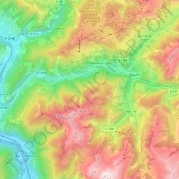 Topografische kaart Le Doron, hoogte, reliëf