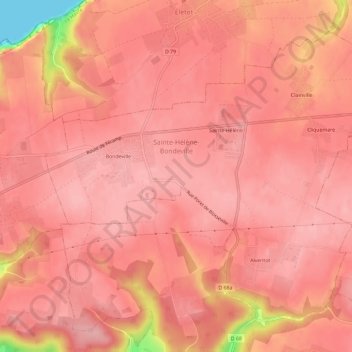 Topografische kaart Sainte-Hélène-Bondeville, hoogte, reliëf