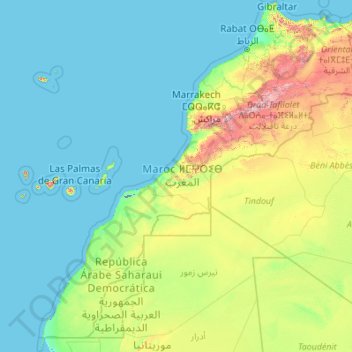Topografische kaart Maroc, hoogte, reliëf