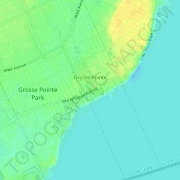 Topografische kaart Grosse Pointe, hoogte, reliëf