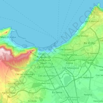 Topografische kaart Daïra Oran, hoogte, reliëf