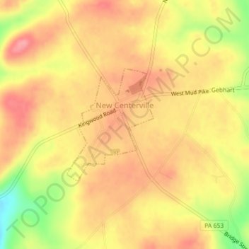 Topografische kaart New Centerville, hoogte, reliëf