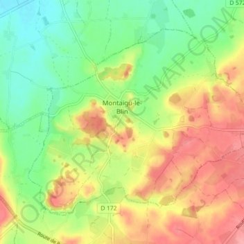 Topografische kaart Montaigu-le-Blin, hoogte, reliëf