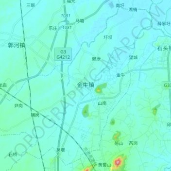 Topografische kaart 金牛镇, hoogte, reliëf