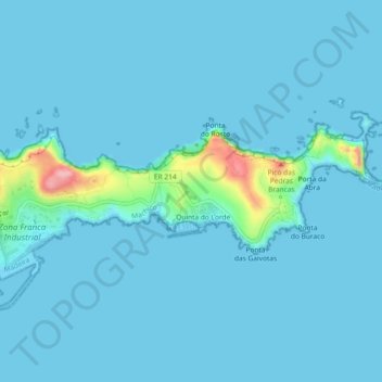 Topografische kaart Ponta de São Lourenço, hoogte, reliëf