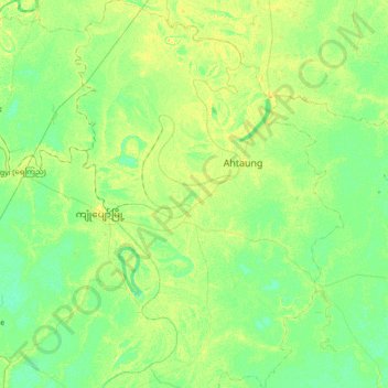Topografische kaart Kyonpyaw, hoogte, reliëf