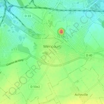 Topografische kaart Méricourt, hoogte, reliëf