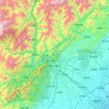 Topografische kaart 都江堰市, hoogte, reliëf