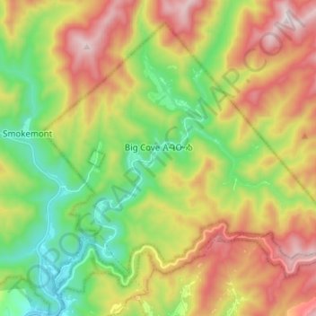 Topografische kaart Big Cove Community, hoogte, reliëf