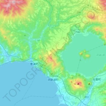 Topografische kaart 虻田郡, hoogte, reliëf