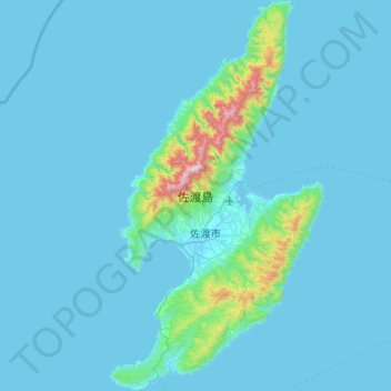 Topografische kaart 佐渡島, hoogte, reliëf